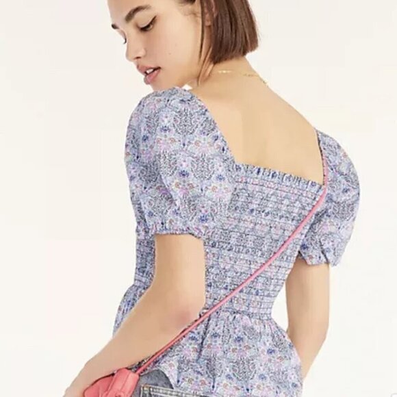 J.Crew Smocked Squareneck Organic Cotton Top w/ Liberty Fabric, Size S - Picture 2 of 9